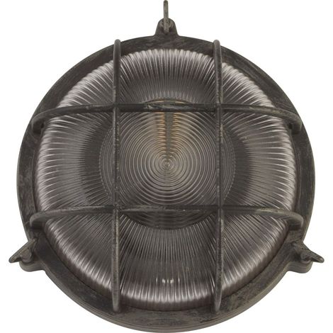 Außenlampe Wand Aluminium Glas E27 IP44 D: 26,5 cm rund in Silber Antik Maritim Wandleuchte außen