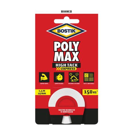 BOSTIK POLYMAX HIGH TACK NASTRO BIADESIVO - BIANCO H.MM 19 MT 1,5- 4 pezzi