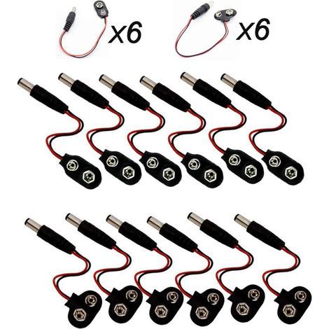 12 Pcs 9v Pile Connecteur, 2.1x5.5mm Dc Adaptateur Secteur Pour Arduino(T Et I Type) (1/5)
