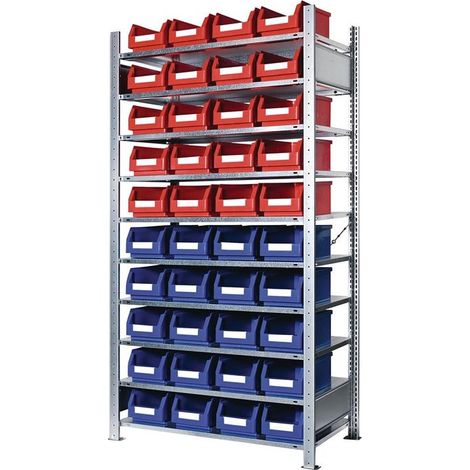 Steckregal H2000xB1000xT400mm Grundregal 10 Stahlböden 20 x Gr. 4 blau, 20 x Gr. 4 rot