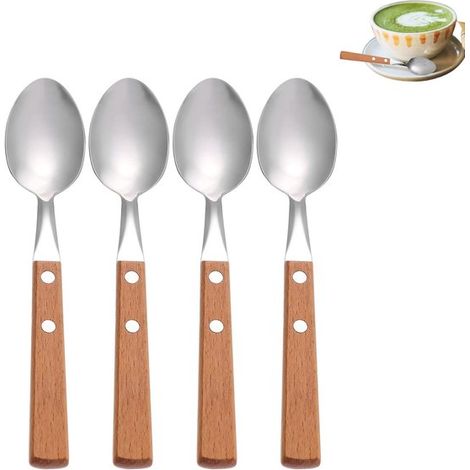 Set di 4 cucchiai da dessert in acciaio inox con manici in legno, 20 cm, palette per gelato, cucchiai da cucina per gelato, torte, (1/5)
