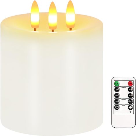 Grandes bougies LED sans flamme vacillantes de 10,2 x 10,2 cm, en cire véritable avec télécommande et minuteur, fonctionne à piles pour fête de mariage, Noël, décoration d'intérieur (blanc) (1/5)