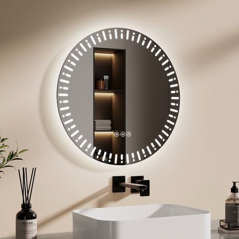 EMKE Runder LED Badspiegel mit Antibeschlag Ø50cm Design Spiegel Sonnenaufgangs-Effekt 3 Lichtfarben Dimmbar