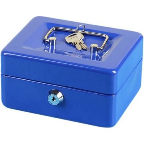 Tirelire - Coffre-Fort Métal Verrouillable - Pour Enfants et Adultes - Usage Maison Bureau École - Bleu - 1 Pièce (1/4)