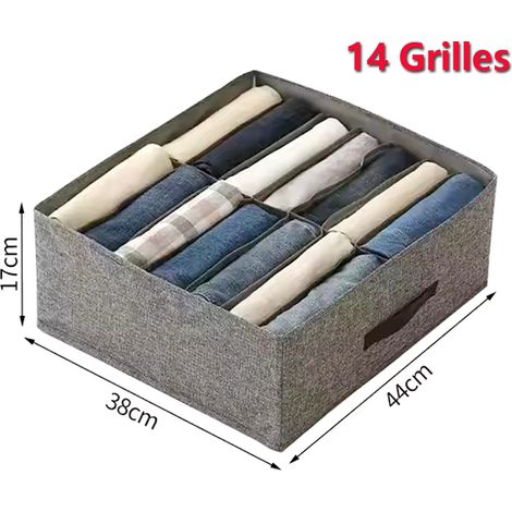 Organisateur de garde-robe pliable - 14 compartiments pour pantalons et t-shirts - Boîte de rangement avec poignées solides (1/5)
