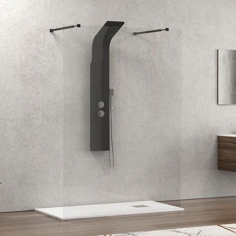 Parete doccia walkin con staffe nere 110cm vetro trasparente KW3000N kamalu