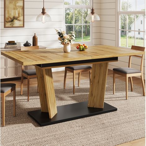 Tavolo da pranzo allungabile 160x80x76 cm, base stabile con piedini regolabili, MDF effetto legno, rovere (1/5)