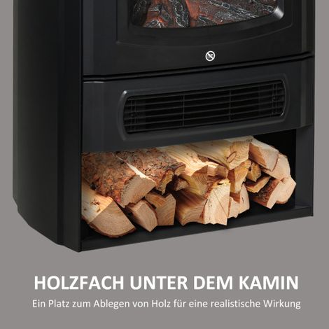 HOMCOM Elektrokamin E-Kamin mit realistischem Flammeneffekt, Thermostat, 1000 W/2000 W für Räume bis 25 qm, Schwarz 44,5x32,1x74 cm (1/4)