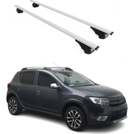 OMAC Barres de toit pour Dacia Sandero Stepway 2013-2020 – TÜV / DIN 75302:2019 – Antivol inclus – Charge max 75 kg – 2 barres Argent (1/4)