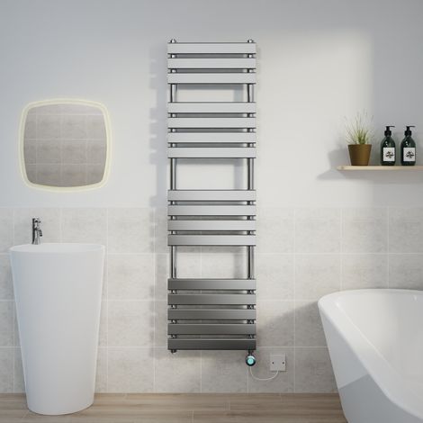 Flat Electric Towel Rail Thermostatic Timer Chrome 1600x450mm (1/5)