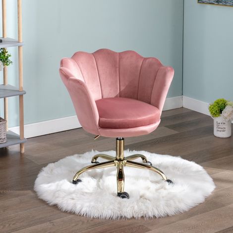 Wahson Sedia da Scrivania in Velluto con con Gambe in Metallo, Sedia da Ufficio Girevole Sedia in Altezza, Seduta Imbottita Regolabile, Rosa