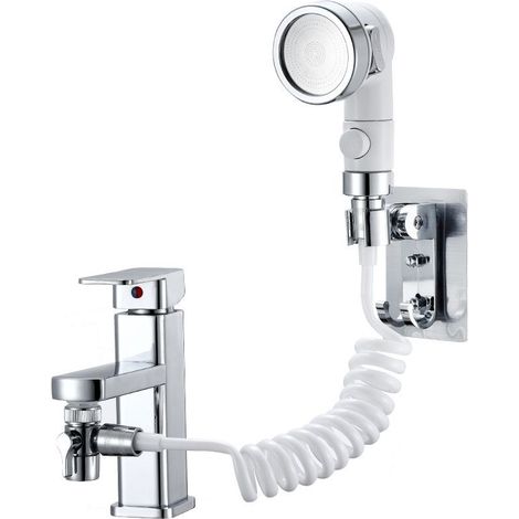 Douchette pour robinet avec tuyau télescopique 1,5 m – 3 vitesses – Installation facile sans perçage – Pour lavage cheveux et animaux (1/5)