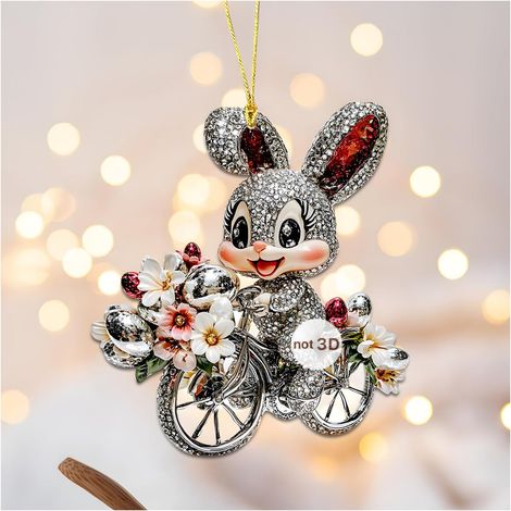 Lapin De Pâques - Décoration Arbre À Pâques En Acrylique 2D Avec Panier D'Œufs - 7,4 x 8 cm - Lot De 1 À 6 Pièces (1/5)