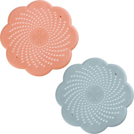 Lot de 2 filtres en silicone pour évier de douche, baignoire, salle de bain et cuisine, bleu et rose (1/5)