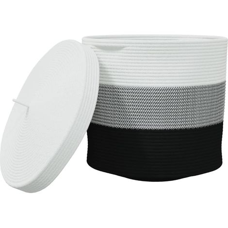 Panier de rangement avec couvercle blanc et noir Ø40x35cm coton