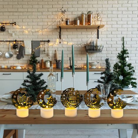 Lot de 5 bougies LED Ramadan Aïd, décoration musulmane, éclairage de fête, ornement lumineux sans flamme (1/5)