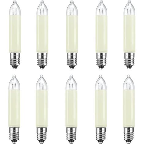 10 Stück E10 23V 3W Ersatzbirnen Schwibbogenlampe Kleinschaftkerze, Warmweiß 2700K, 30LM, Klein Schaftkerzen für 10 Schwibbogen, für Lichterketten, Schwibbogen, Weihnachtsbaum (1/5)