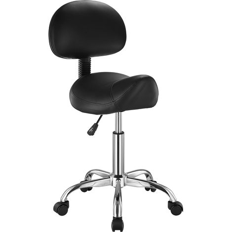 VEVOR Sgabello da Sella con Ruote Supporto per la Schiena, Capacita 204 kg, Sgabello Ergonomico Girevole in Pelle PU Ispessita Regolabile in Altezza per Salone, Massaggi, Clinica, Nero (1/4)