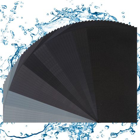 Papier de Verre, 50 Pcs Papiers de Verre Carrosserie à l'eau pour Polissage et Ponçage, Papier à Poncer à l'eau Utilise pour Bois Peinture Verre (320 400 600 800 1000 1200 1500 2000 2500 3000 Mailles) (1/5)