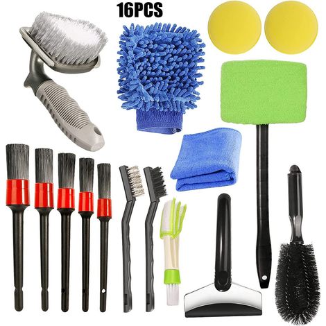 Ensemble de 16 brosses de nettoyage pour pneus et jantes de voiture, brosses de finition pour perceuse