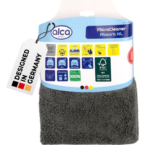 alca® Mikrofasertuch Saugstarkes Trockentuch 90x60 cm grau 360 GSM I Ideal für täglichen Gebrauch + Trocknen + Polieren I Reinigungstuch Autopflege Cockpit fusselfrei lackschonend (1/5)