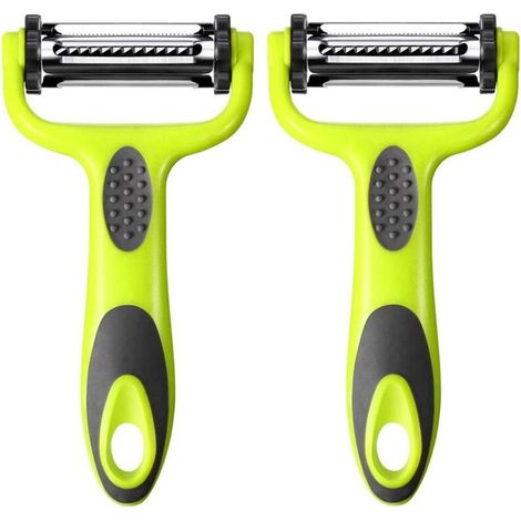 Éplucheur - 3 Lames Rotatives - Pour Carottes Pommes De Terre Courgettes - Acier Inoxydable PP - Vert Gris - 2 Pièces (1/5)