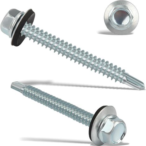 110PCS Vis Autoforeuse Metal 5,5x50 mm Vis Autoperforante Inox Bac Acier Hexagonale Vis Autoperceuse pour Metal Vis Etanche Avec Joint Tole Toiture Autoforante Auto Foreuse pour Fixation Argenté (1/5)