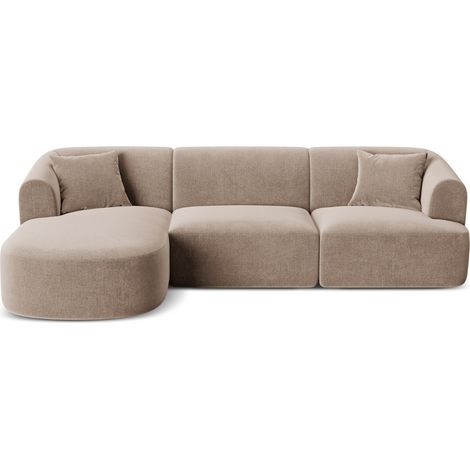 Canapé d'angle gauche modulable 4 places en velours beige foncé (1/5)
