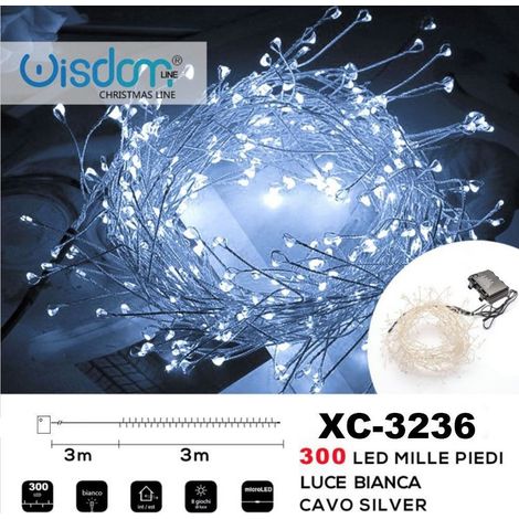Wisdom - Catena Luminosa 300 Led Mille Piedi Effetto Ramo Luce Bianca A Batteria Xc-3236 -