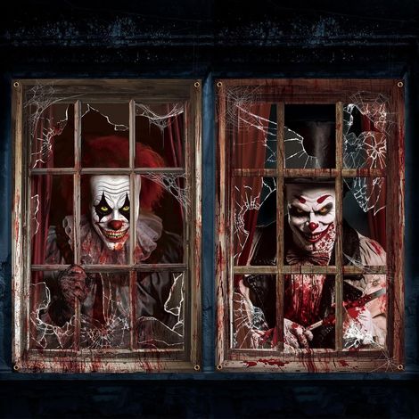 Décorations d'Halloween pour fenêtres : rideaux, guirlandes, fanions pour une fête d'Halloween en extérieur (2 pièces) - 80 x 120 cm - NG-8