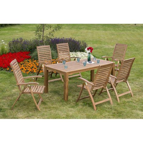 Paraiba Set 7tlg 6 Sessel Tisch 185x90cm Akazie
