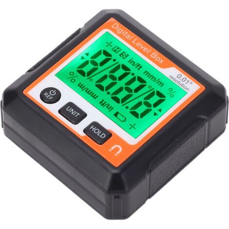 Niveau numérique avec aimant, inclinomètre électronique, rapporteur d'angle pour le travail du bois et la réparation automobile, orange et blanc.