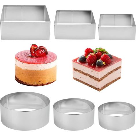 Juego de 6 aros de acero inoxidable para postres - Aros para mini pasteles - Aros para mousse - Molde para pasteles - Molde para tartaletas - Diámetro: 6/8/10 cm (1/5)