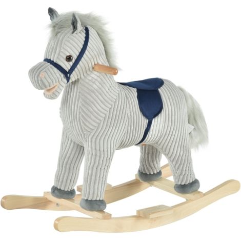 Grey Kids Plush Rocking Horse with Sound - Perfect Ride-On Toy for Children Ages 3-6, Ideal Gift for Little Ones.