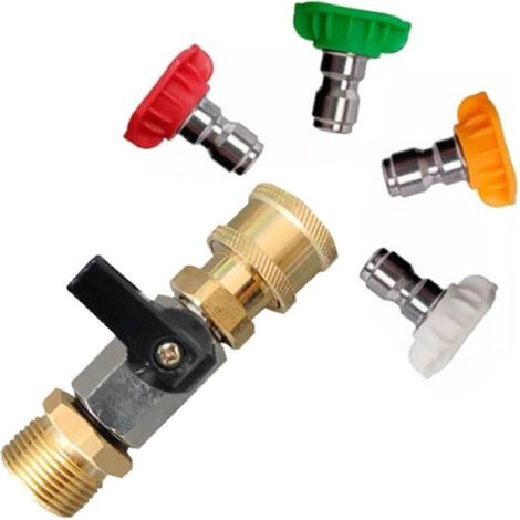 Adaptateur M22 de 14 mm à 15 mm avec interrupteur marche/arrêt pour tuyau de nettoyeur haute pression en laiton (interrupteur noir) (1/5)