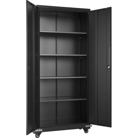 Mophorn Armario metálico de almacenamiento, 80 x 40 x 184,5 cm, diseño versátil con ruedas, puertas magnéticas, cerradura con llave y estantes ajustables, sistema antivuelco, ideal para oficina (1/5)