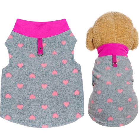 Pull Gris en Forme de cœur avec Anneau de Laisse pour Chien Veste Chaude en Polaire Douce pour Animal de Compagnie Taille L (1/5)