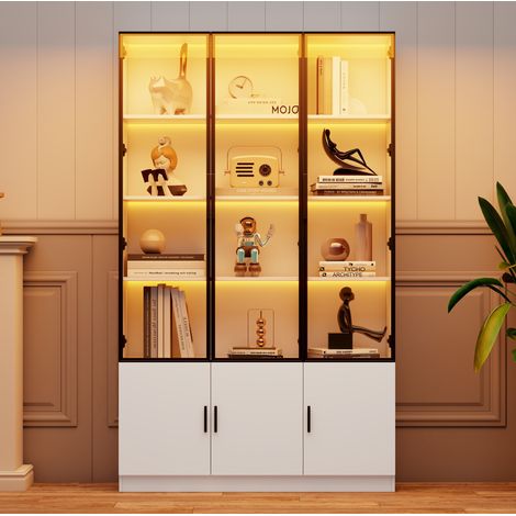 Mueble vitrina con LED, puertas de cristal y MDF HAVRYA (1/5)