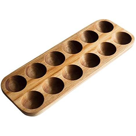 Caja de almacenamiento de huevos de madera de doble fila estilo japonés con 12 agujeros, organizador para el hogar, soporte para huevos, accesorios de decoración de cocina
