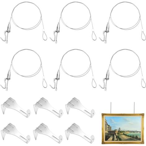 Kit de 15 pièces pour cimaises, câbles suspension 99 cm avec crochets (1/5)