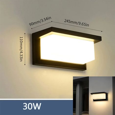 (Modèle A 30W - Blanc chaud - Sans détecteur) Applique murale extérieure LED étanche IP66 avec détecteur de mouvement - Éclairage extérieur pour porche, balcon et jardin (1/5)