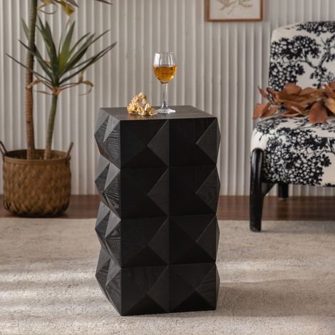 Nachttisch mit 3D-Relief, ohne Montage, im Retro-Stil, für Schlafzimmer und Wohnzimmer, aus Massivholz und MDF, Schwarz