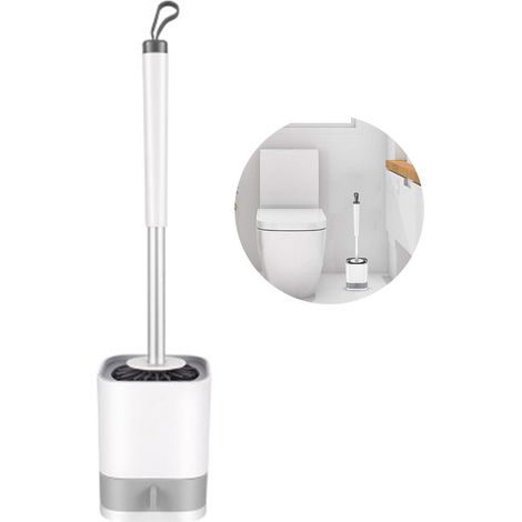 1 Ensemble brosse et support WC,poils silicone TPR,bac eau amovible,séchage rapide,fixation adhésive ou sol,salle de bain (1/5)