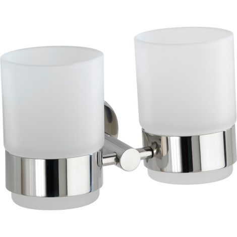 WENKO Zahnputzbecherhalter Duo Bosio Edelstahl glänzend, Silber glänzend, Edelstahl rostfrei glänzend , Glas satiniert (1/5)