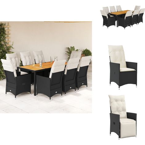 Ensemble à manger de jardin 9pcs coussins noir résine tressée - Ensemble Salon De Jardin - Mobilier De Jardin - Chaises Pliantes - Fauteuil Inclinable - Table Basse (1/5)