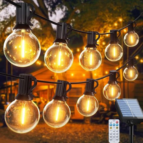Online Store – Guirlande solaire extérieure 30M – 50 ampoules G40 LED – IP65 étanche – 4 modes d’éclairage – Télécommande RF – Ambiance romantique (1/4)