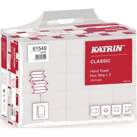 Serviette pliée Katrin Classic L 2 2-couches blanche L. env. 240 mm x l. env. 320 mm 3000 serviettes/paquet (1/4)