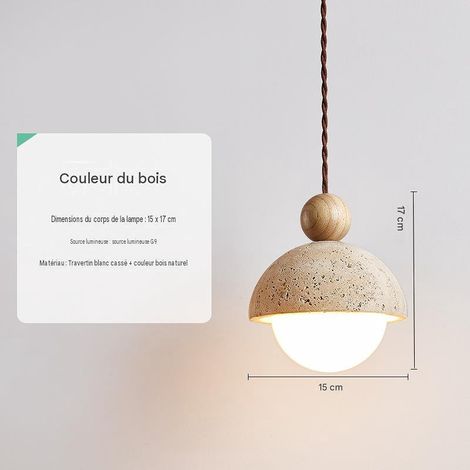 Suspension B noyer, pierre travertin, douille E27 220V, LED froid