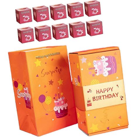 Faltbare Geschenkboxen, federnde Geschenkboxen, vielseitig einsetzbar, handgefertigt, leicht, einzigartig, kreativ, dekorativ für Jubiläums- und Geburtstagsdekorationen-Yellow happy birthdy (1/5)