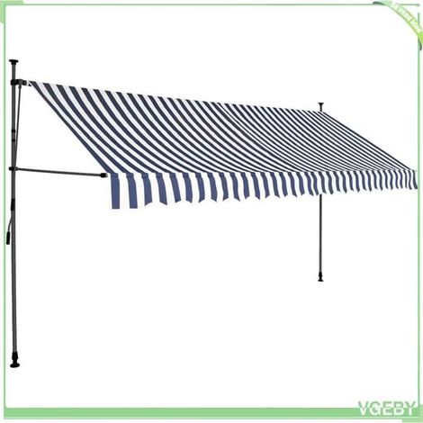 Auvent rétractable manuel - FAFEICY - 145846 - 350 cm - Bleu et blanc - LED solaire (1/5)